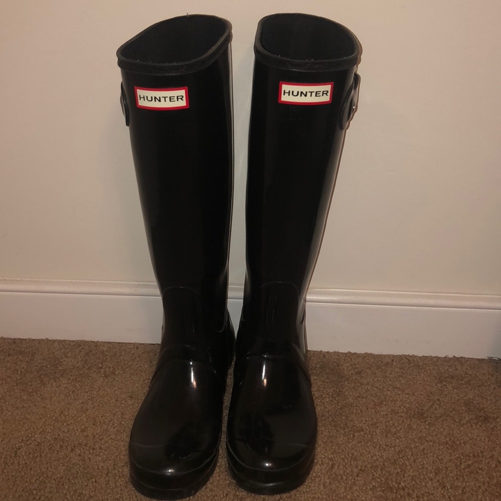 Tall Black Glossy Hunter Rain Boots